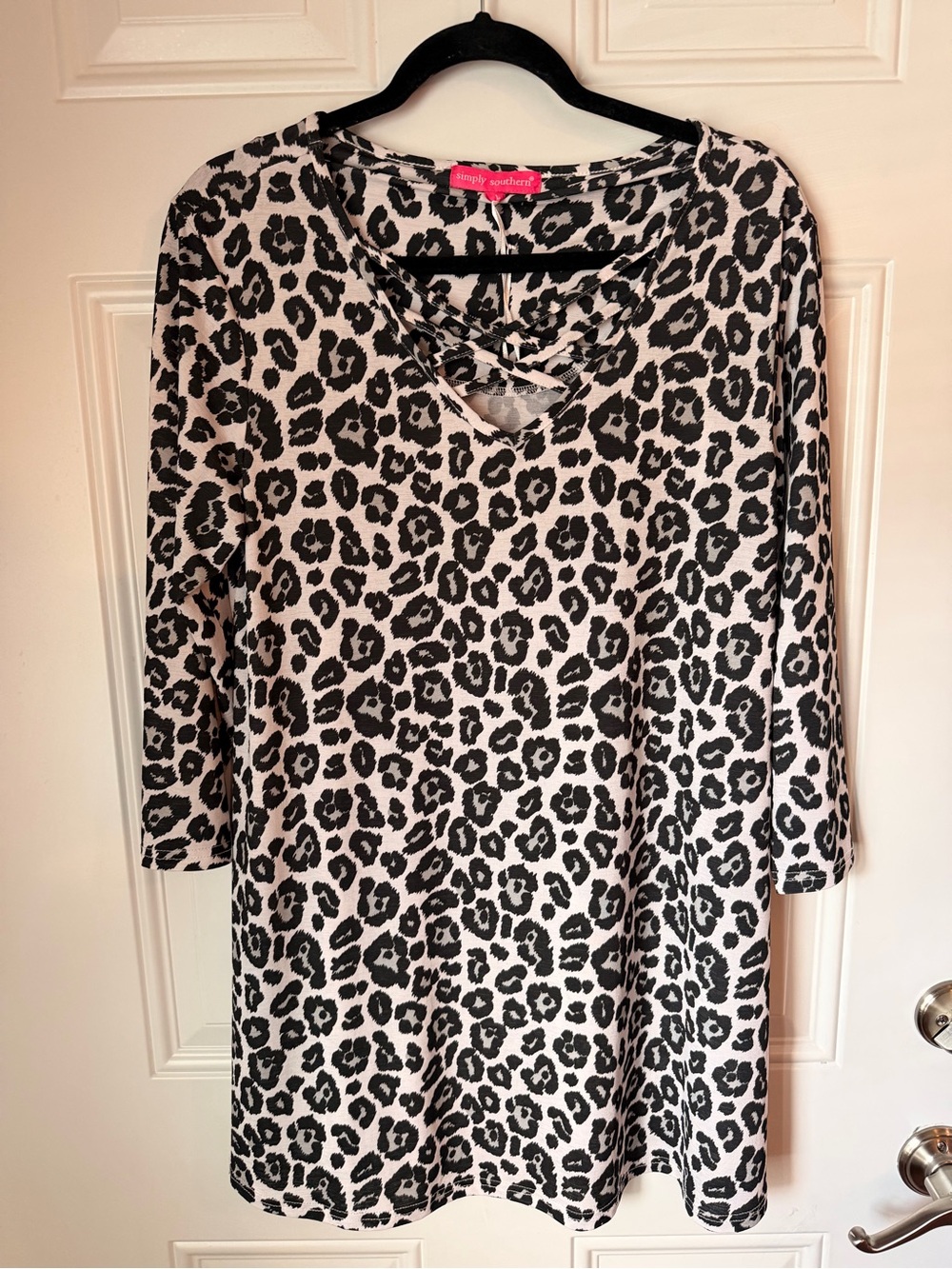 Simply Southern Black and White Leopard Crisscross V-Neck Tunic